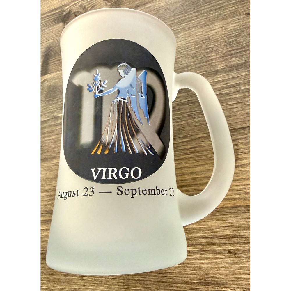 Virgo Zodiac Beer Stein Mug Frosted Glass White Excellent Astrology